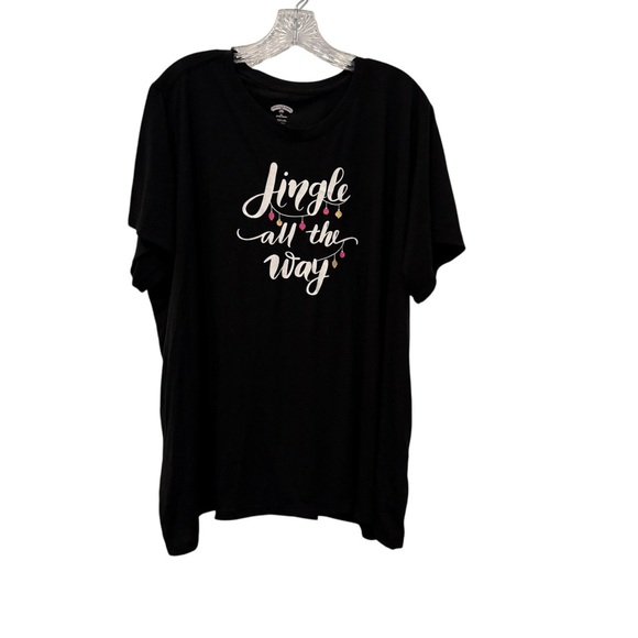 Holiday Time Women’s Black Jingle All the Way Short Sleeve T Shirt - Picture 2 of 7